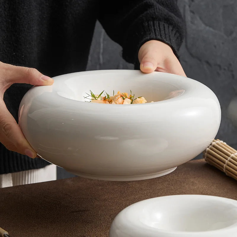 Artistic Cuisine White Tableware Heated Buffet Platter High-End Hotel Restaurant Featured Cold Dishes Personalized Plate