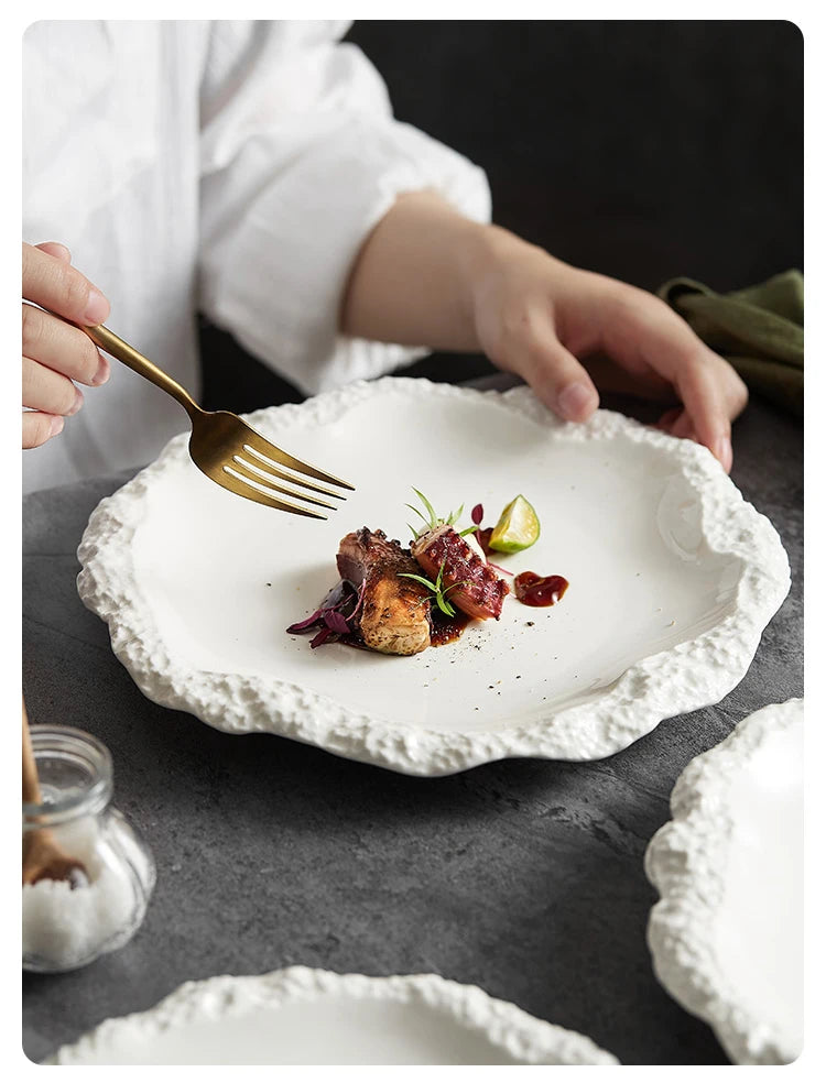Simple Solid Color Tableware Ceramic Pasta Steak Plate Dinner Plate Creative Kitchen Irregular Shape Serving Tray Cooking Dishes
