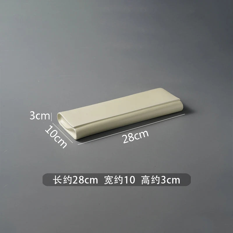 Solid Color Ceramic Folding Long Plate Restaurant Sushi Plate Dessert Plate Snack Plates Molecular Cuisine Specialty Tableware