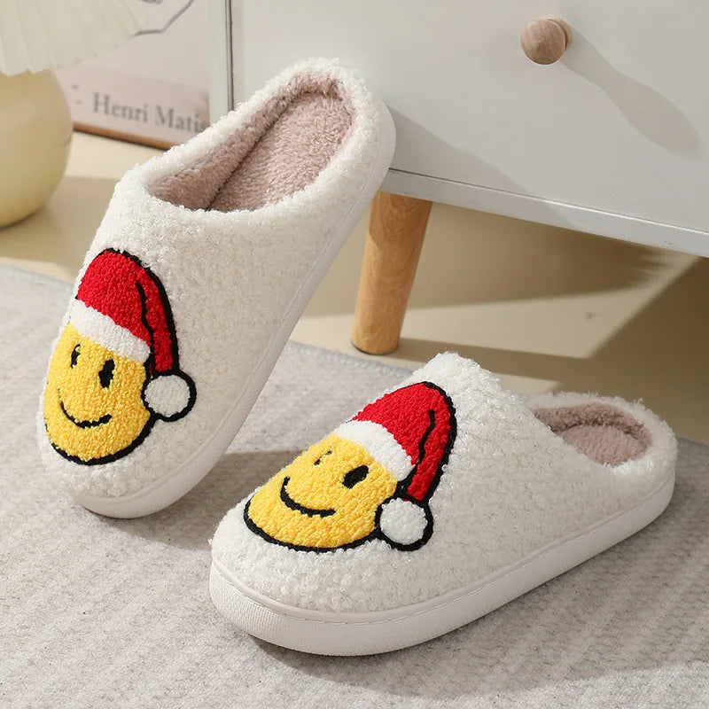 Cute smiling face thickened warm cotton slippers