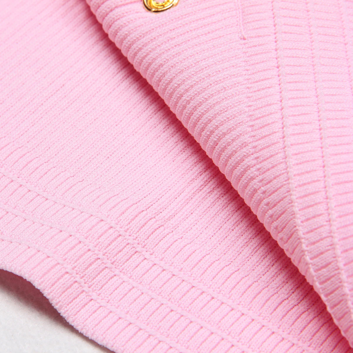 2025 Spring/Summer New Fashion Knitted Elastic Short Sleeve Solid Color Gold Button Slimming Style Commuter Women's Dress