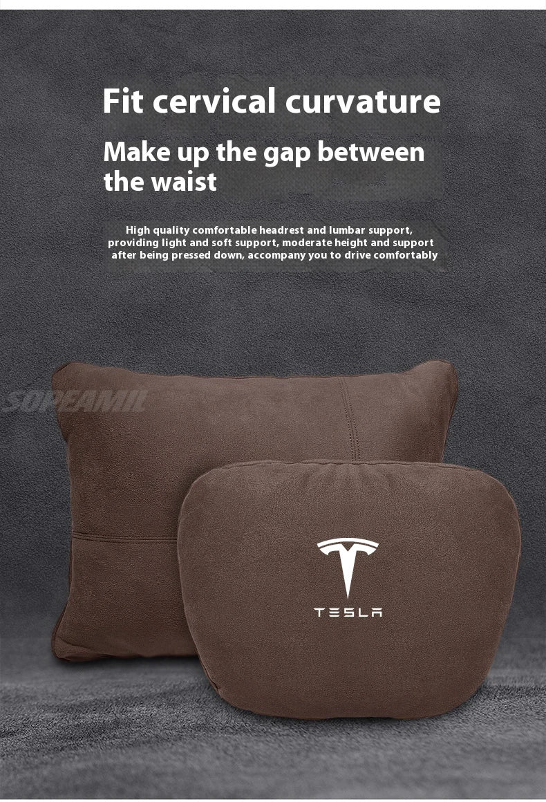 Tesla Model 3 Model Y Model S Model X Suede Car Headrest Neck Support Seat Waist pad Lumbar cushion Soft Neck Pillow Accessories