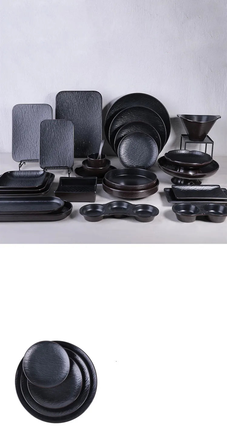 Hotpot Restaurant Melamine Tableware Black Frosted Dinner Plate Japanese Sushi Plates Not Easily Broken Snack Fruit Dishes