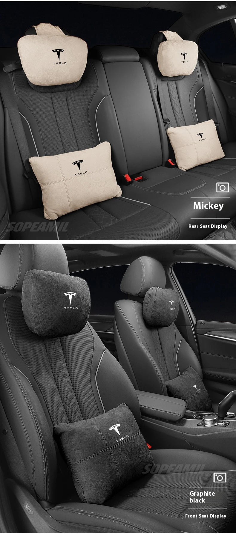 Tesla Model 3 Model Y Model S Model X Suede Car Headrest Neck Support Seat Waist pad Lumbar cushion Soft Neck Pillow Accessories