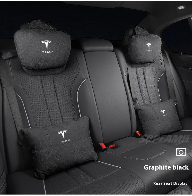 Tesla Model 3 Model Y Model S Model X Suede Car Headrest Neck Support Seat Waist pad Lumbar cushion Soft Neck Pillow Accessories