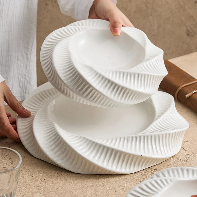 Thread-pattern Double-layer Heat Preservation Western-style Dish Creative Hotel Special Tableware Dessert Plate Restaurant Plate