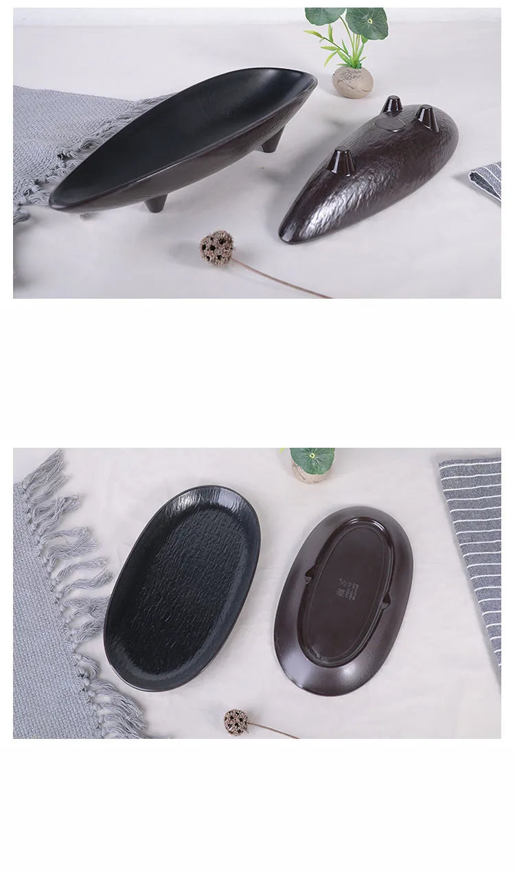 Hotpot Restaurant Melamine Tableware Black Frosted Dinner Plate Japanese Sushi Plates Not Easily Broken Snack Fruit Dishes