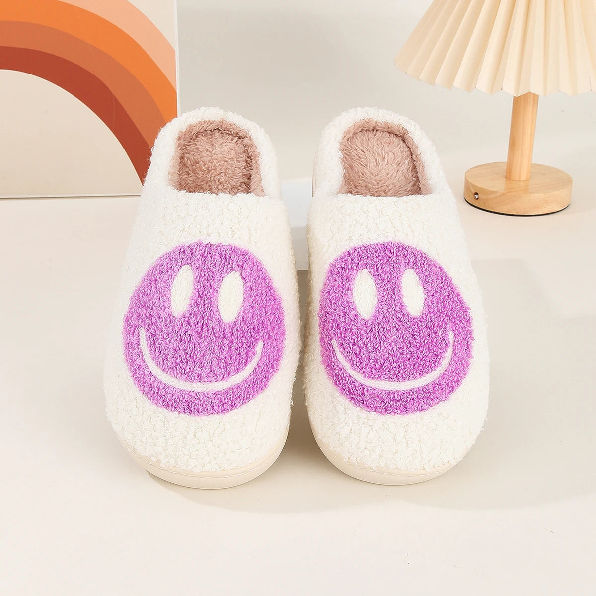 Cute smiling face thickened warm cotton slippers