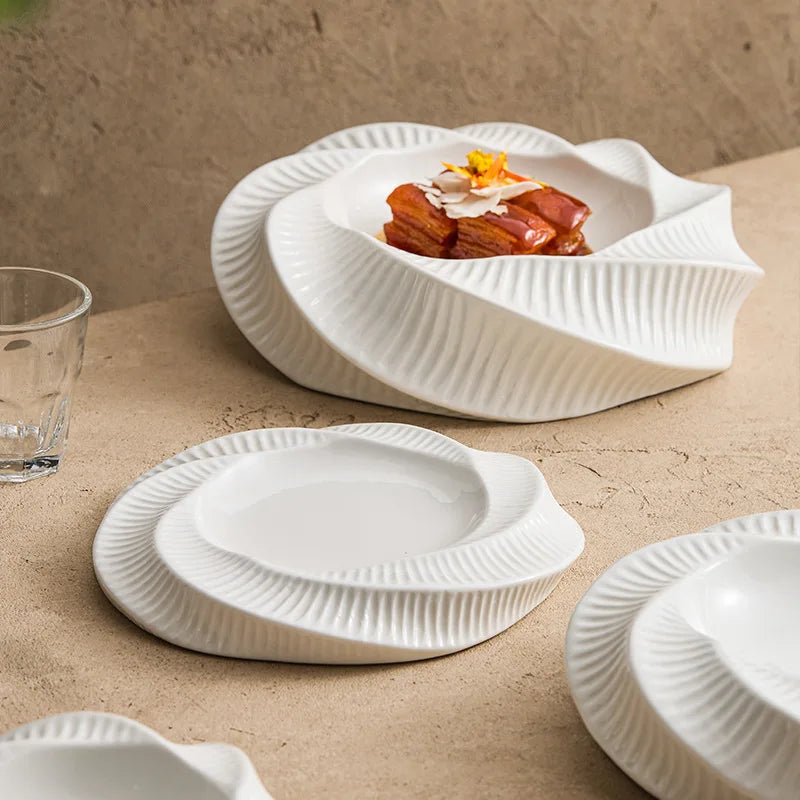 Thread-pattern Double-layer Heat Preservation Western-style Dish Creative Hotel Special Tableware Dessert Plate Restaurant Plate