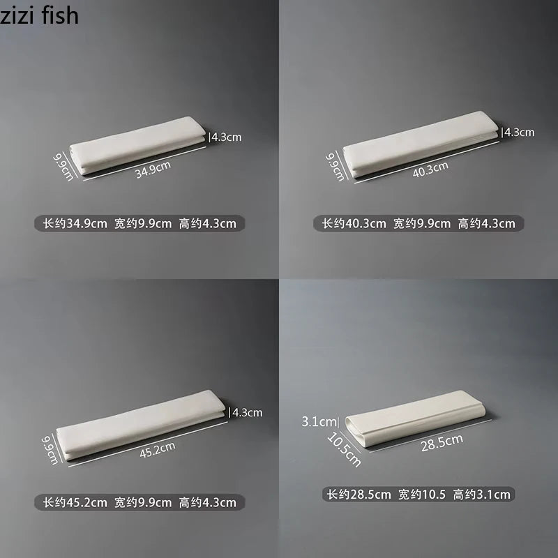 Solid Color Ceramic Folding Long Plate Restaurant Sushi Plate Dessert Plate Snack Plates Molecular Cuisine Specialty Tableware