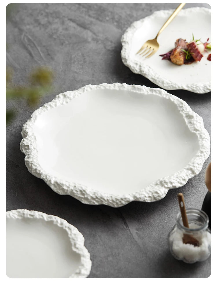 Simple Solid Color Tableware Ceramic Pasta Steak Plate Dinner Plate Creative Kitchen Irregular Shape Serving Tray Cooking Dishes