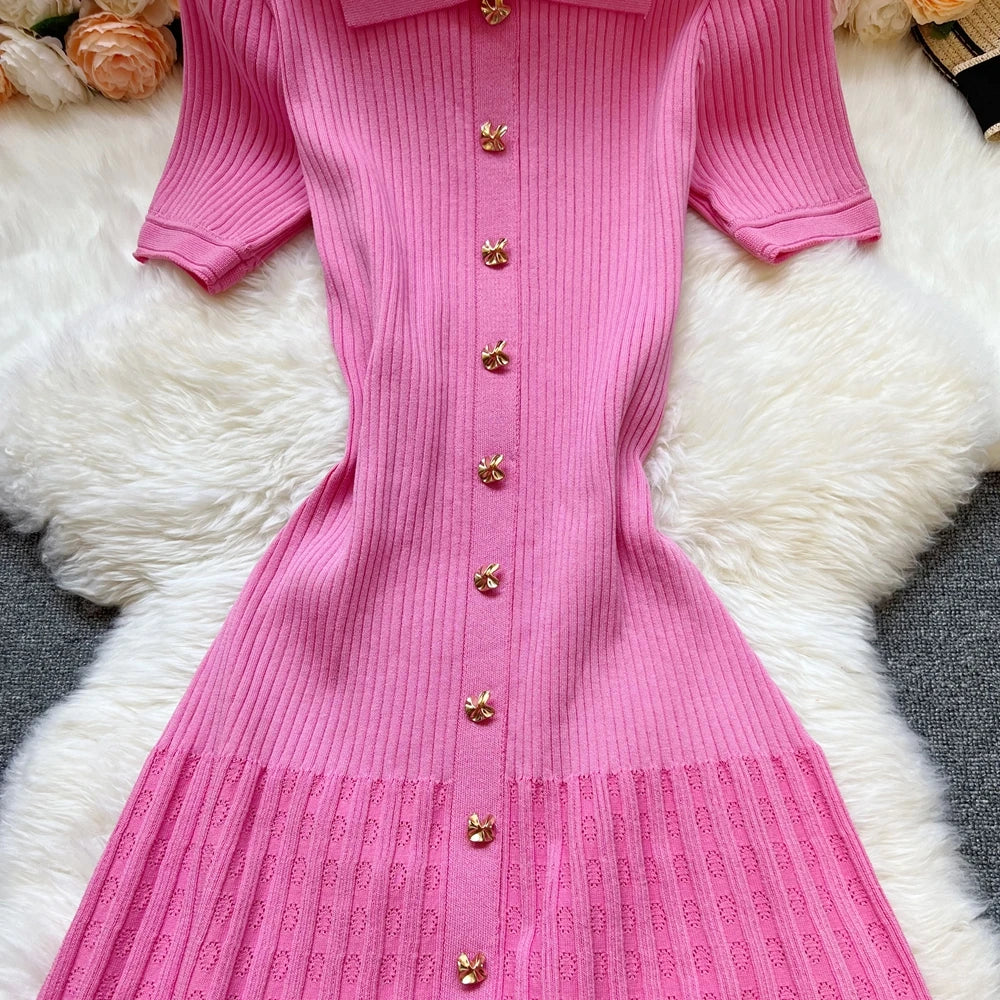 YuooMuoo Brand Fashion Elegant Patchwork Knitted Long Dress Spring Summer Women Luxury Shirt Sweater Dress Lady Party Vestido