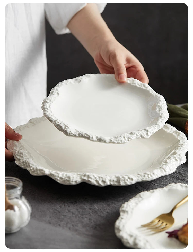 Simple Solid Color Tableware Ceramic Pasta Steak Plate Dinner Plate Creative Kitchen Irregular Shape Serving Tray Cooking Dishes