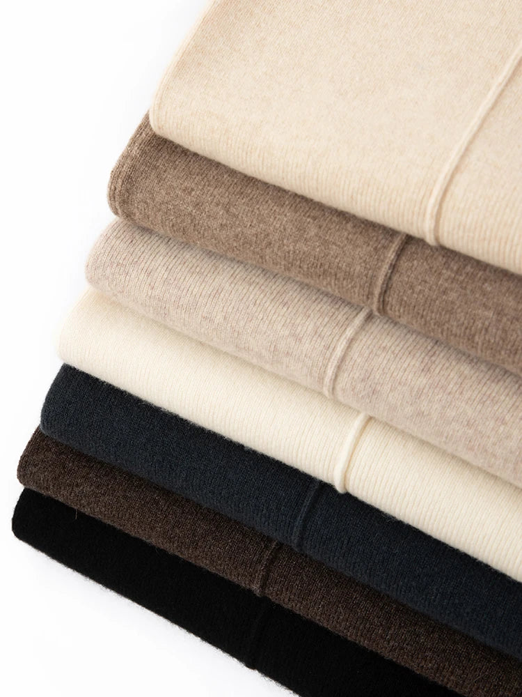 Autumn Winter Women Wide Leg Pants 100% Merino Wool Elastic Waist Straight Trousers Knitted Elegant Draped Loose Fit Trousers