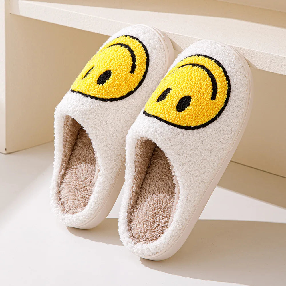 Cute smiling face thickened warm cotton slippers
