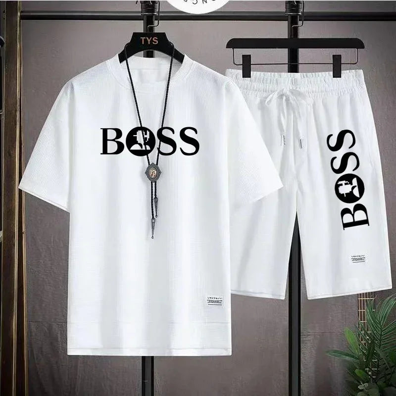 Men's luxury sportswear set casual fitness T-shirt and shorts 2-piece set with short sleeves summer 2024
