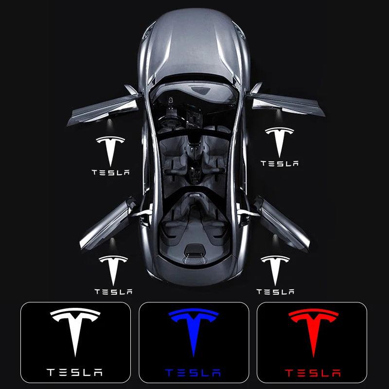 4Pcs Car Door Welcome Lamp HD LED Emblem Projector Lights for Tesla Model 3 Model X Model Y Model S Shadow Light Accessories