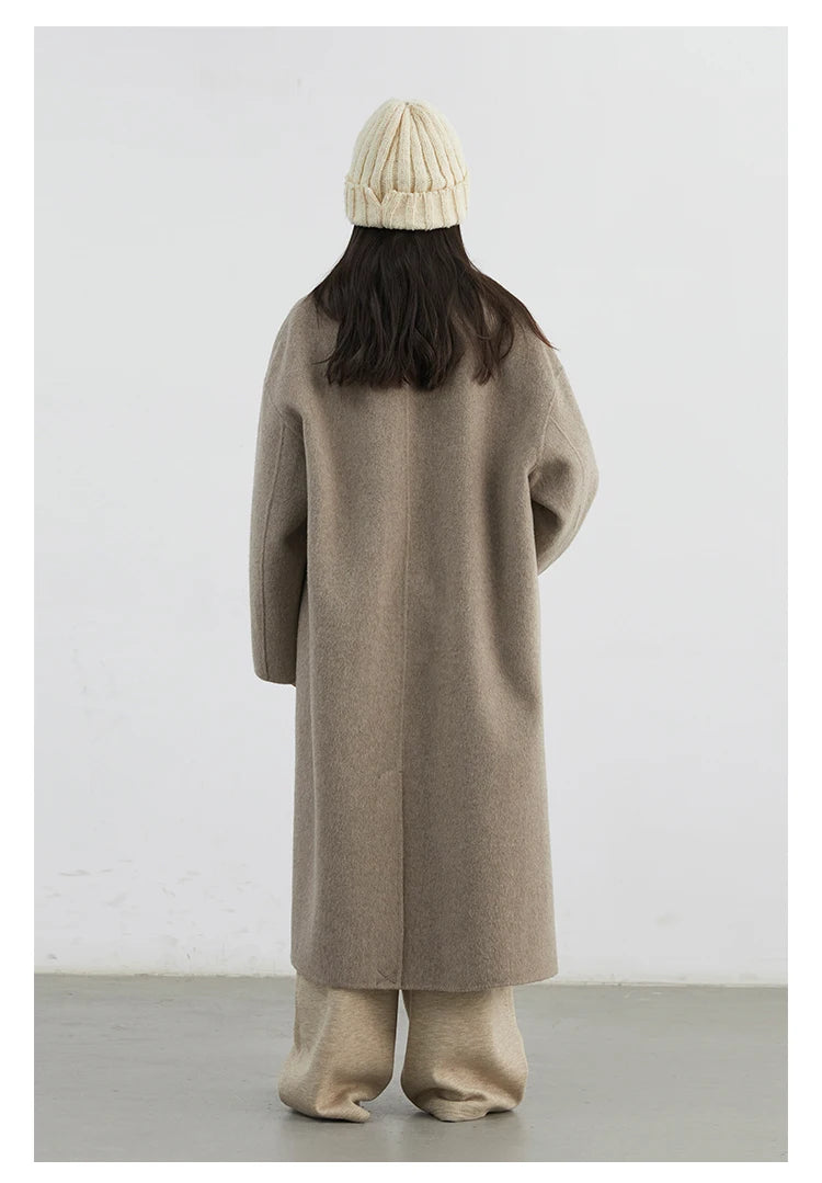 CHIC VEN Women Woolen Coat Double-breasted Basic Loose Casual Retro New Long Double-sided Female Overcoat Autumn Winter 2024
