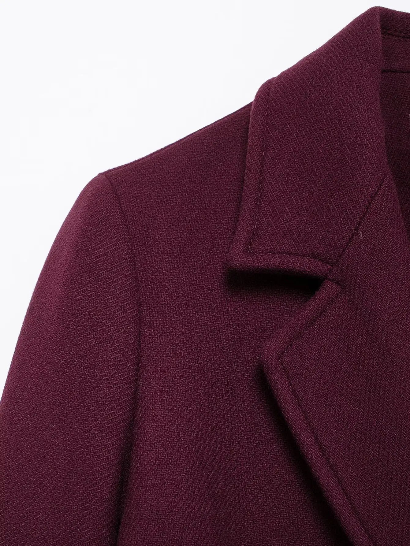 TRAFZA Women Fashion Burgundy Woolen Coat Double Breasted Long Sleeve Lapel Blends Jacket Autumn Winter High Street Outerwear