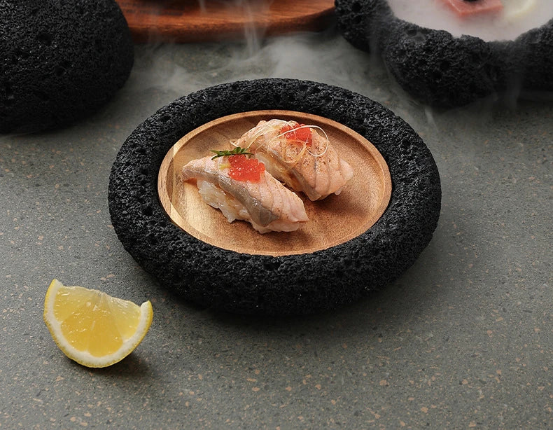 Japanese Tableware Rock Sushi Plate Coal Ball Volcanic Stone Swing Plate Steak Plate Hotel Creative Dining Plate Sushi Dish