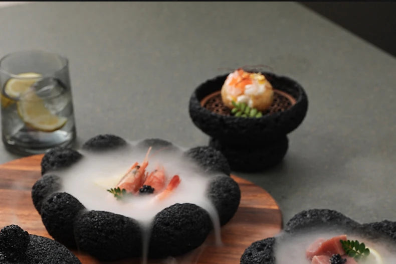 Japanese Tableware Rock Sushi Plate Coal Ball Volcanic Stone Swing Plate Steak Plate Hotel Creative Dining Plate Sushi Dish