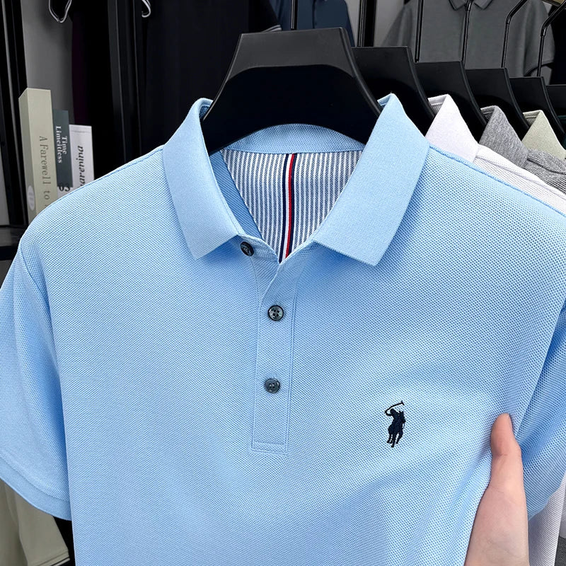 100% pure cotton short sleeved men's polo shirt summer fashion high-end brand pony embroidery golf top casual business T-shirt