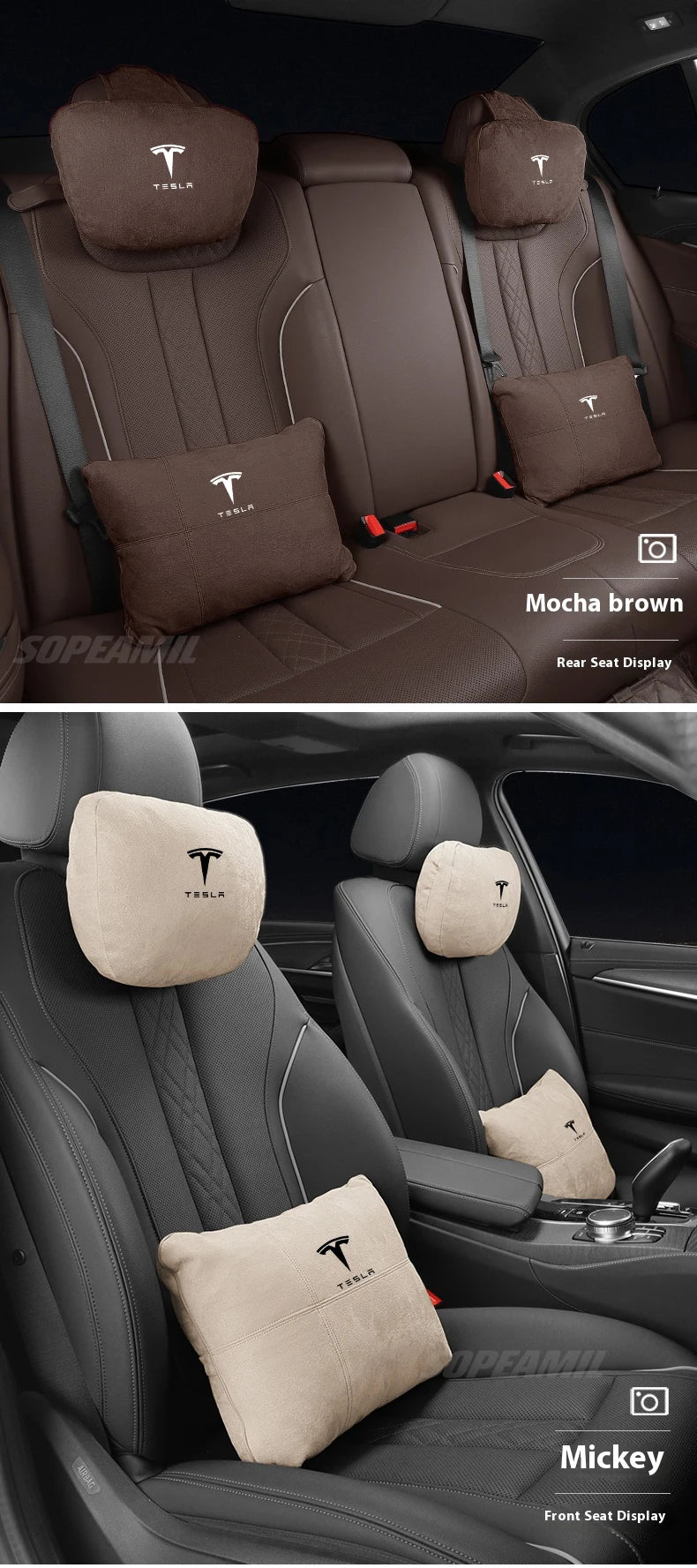 Tesla Model 3 Model Y Model S Model X Suede Car Headrest Neck Support Seat Waist pad Lumbar cushion Soft Neck Pillow Accessories