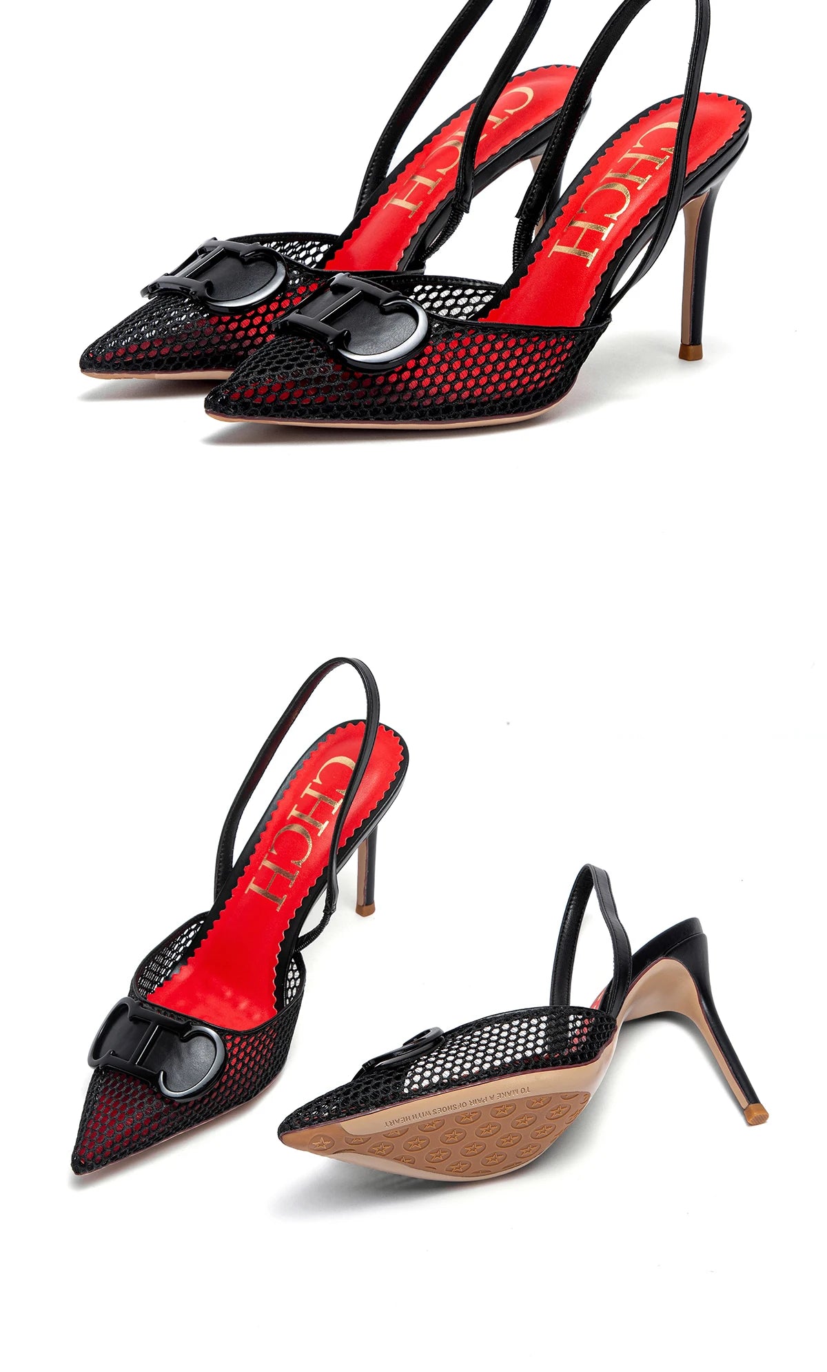 CHCH Women's High Heels 2025 Summer Breathable Mesh Black Business Sandals 9cm