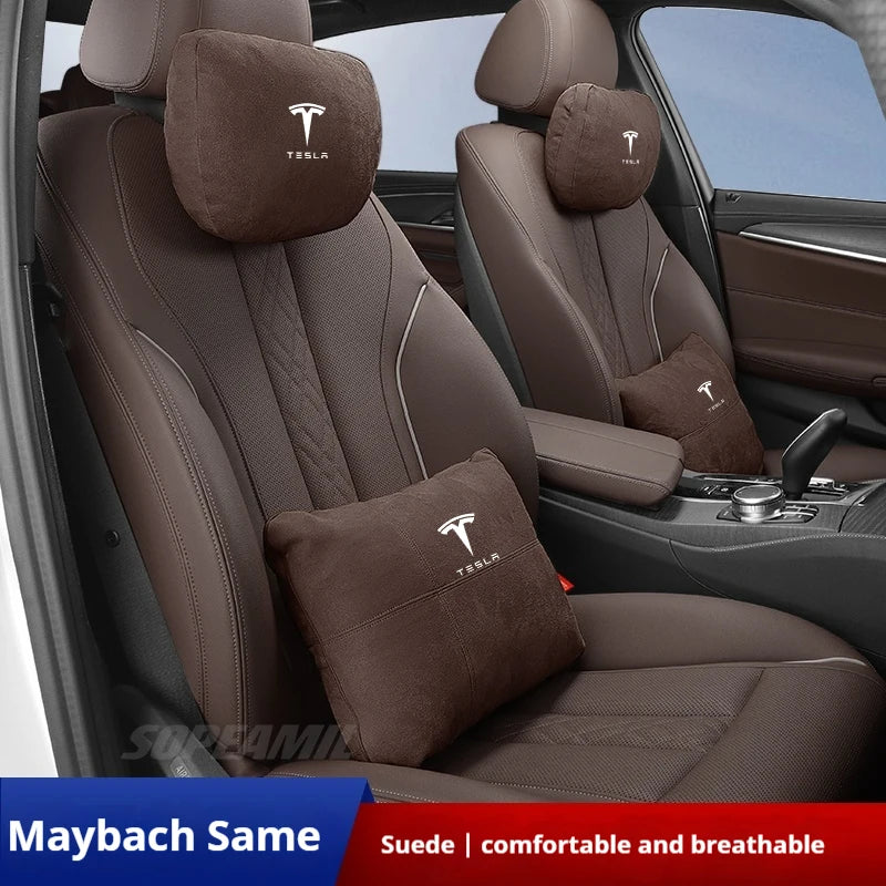 Tesla Model 3 Model Y Model S Model X Suede Car Headrest Neck Support Seat Waist pad Lumbar cushion Soft Neck Pillow Accessories
