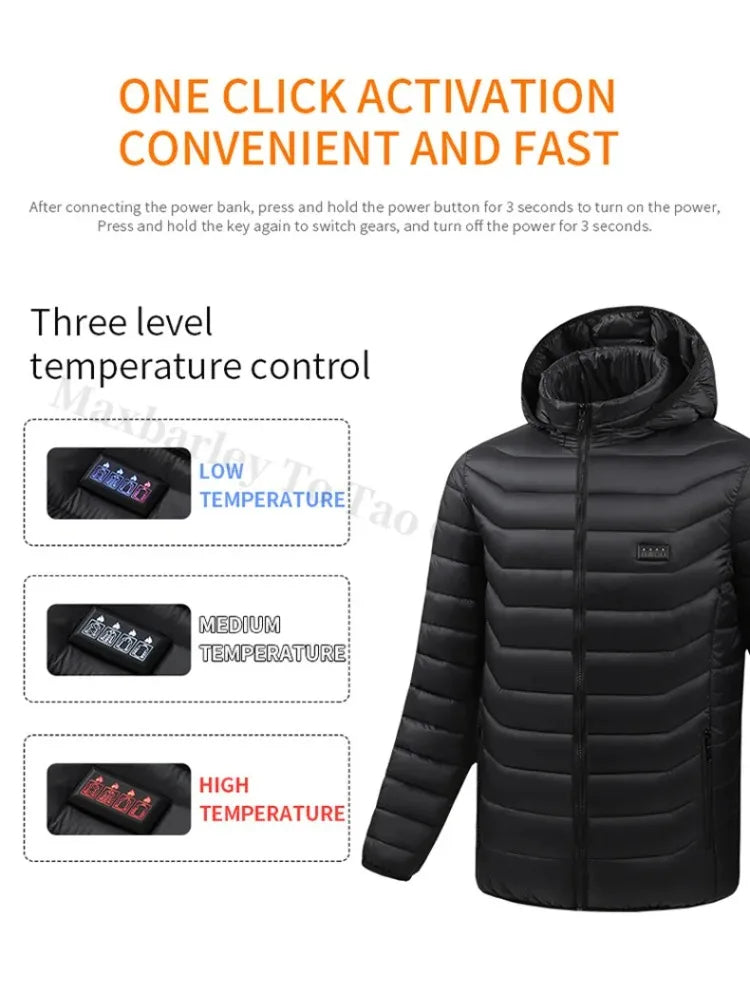 21 Areas Heating Jacket Men Winter USB Electric Heated Coat Functional Self Heating Clothes Outdoor Snow Ski Thick Padded Jacket