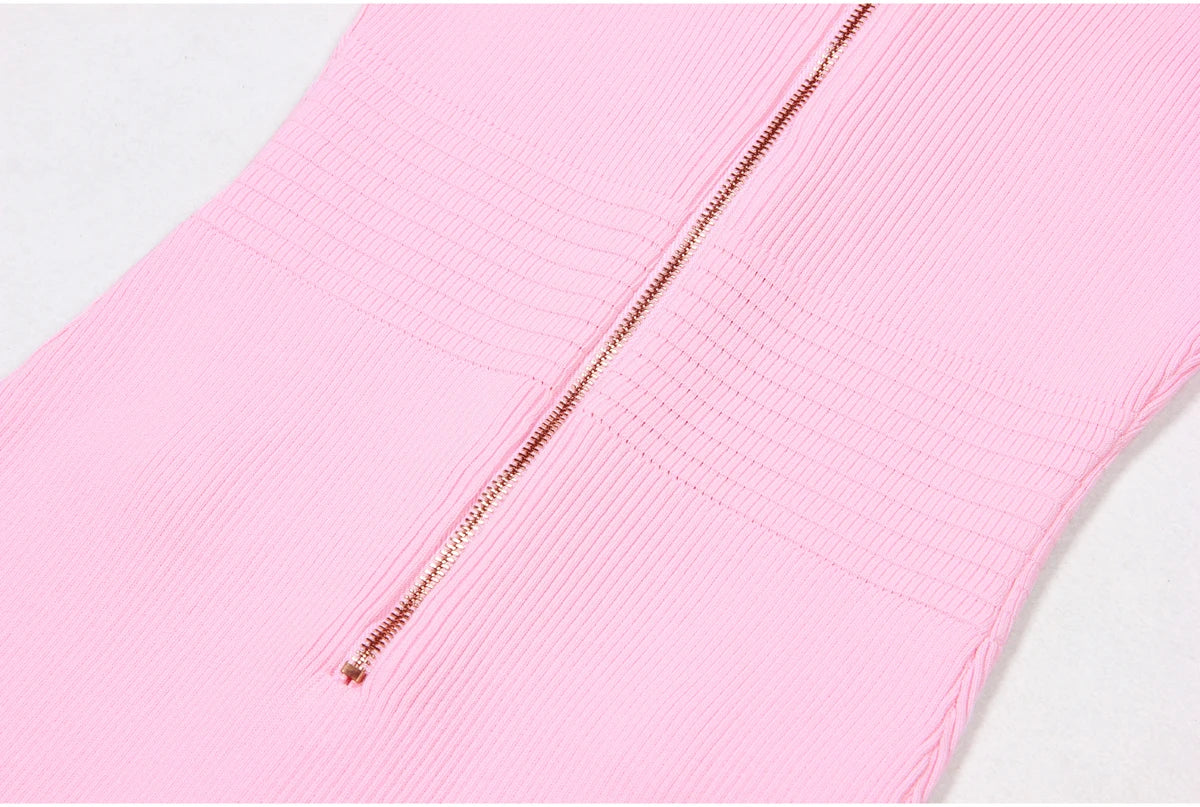 2025 Spring/Summer New Fashion Knitted Elastic Short Sleeve Solid Color Gold Button Slimming Style Commuter Women's Dress