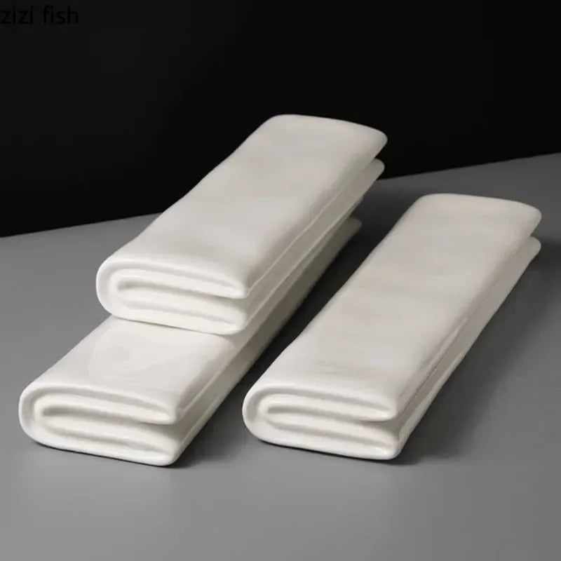 Solid Color Ceramic Folding Long Plate Restaurant Sushi Plate Dessert Plate Snack Plates Molecular Cuisine Specialty Tableware