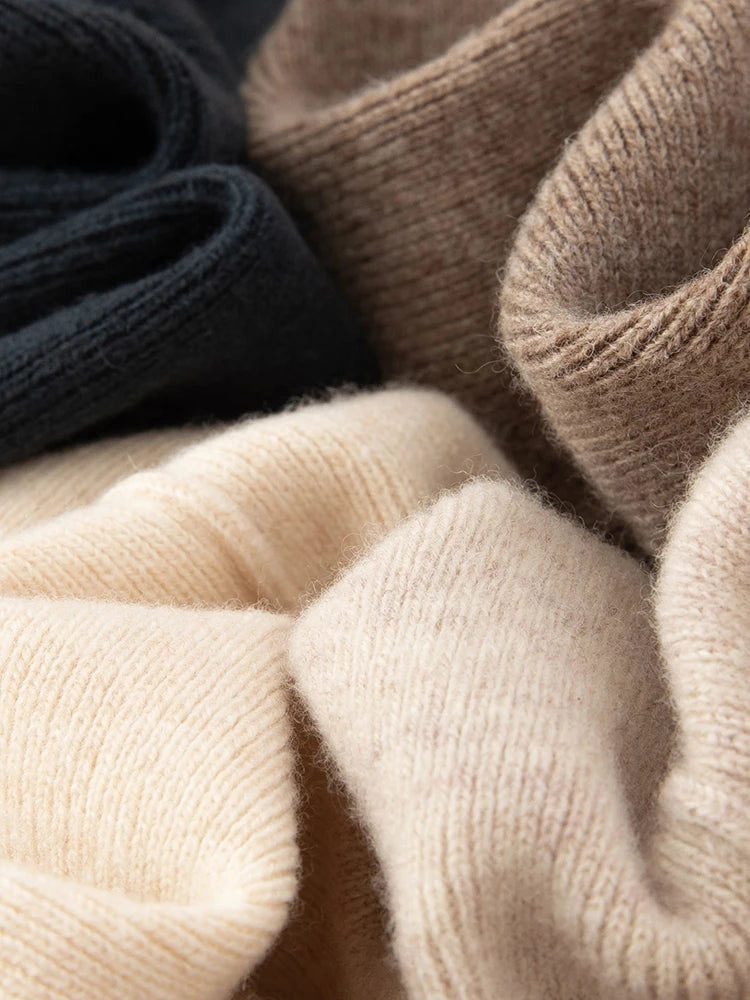 Autumn Winter Women Wide Leg Pants 100% Merino Wool Elastic Waist Straight Trousers Knitted Elegant Draped Loose Fit Trousers