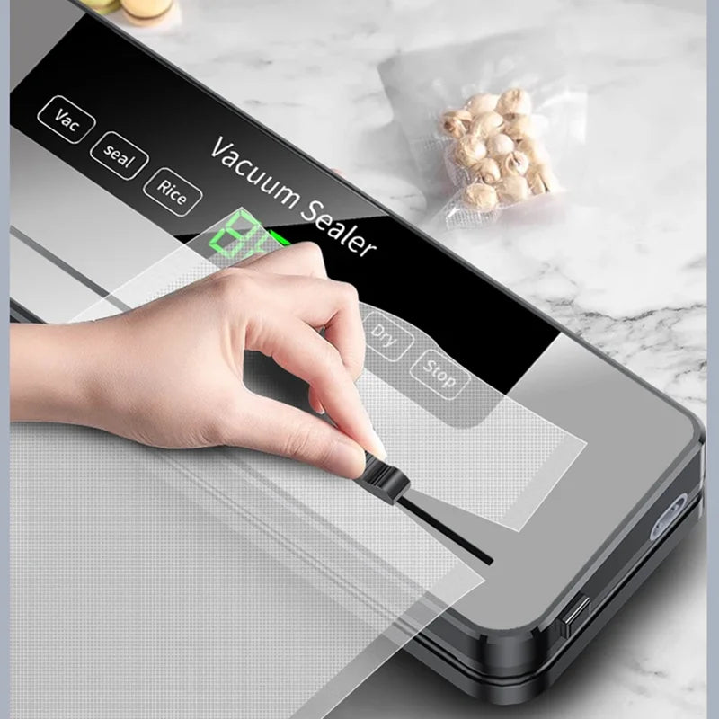Electric Vacuum Sealer Dry/Wet Food Sealed Packaging Kitchen Food Storage Seal Built-in Cutter Knife