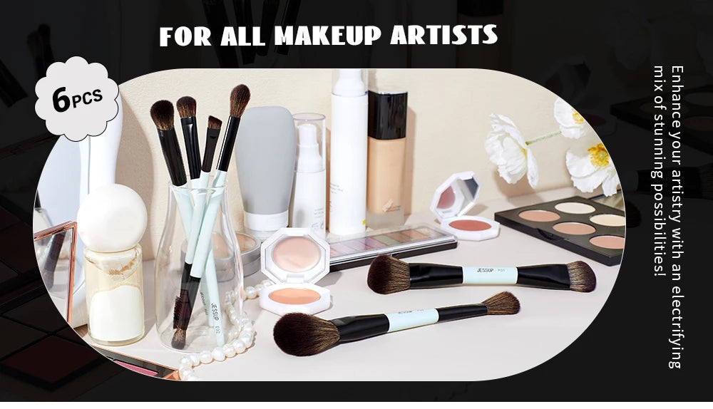 Jessup Makeup Brush Set Double Sided Makeup Brushes Foundation Contour Blush Blending Eyebrow Shadow,Fiber Bright Cyan T501