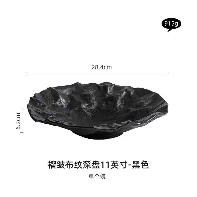 Folding deep plate, dishes, Japanese tableware, western-style salad, household ceramic high-grade tableware.
