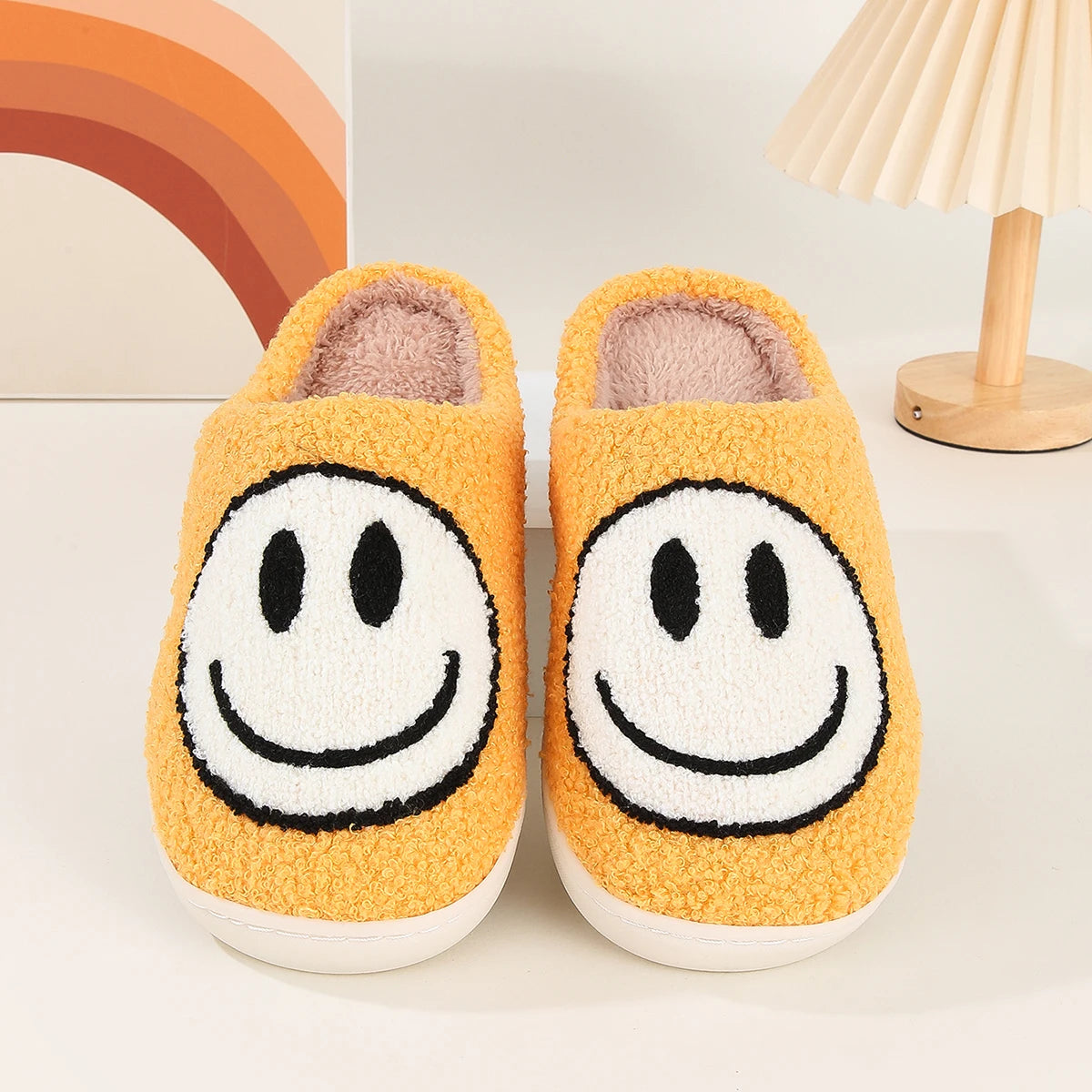 Cute smiling face thickened warm cotton slippers