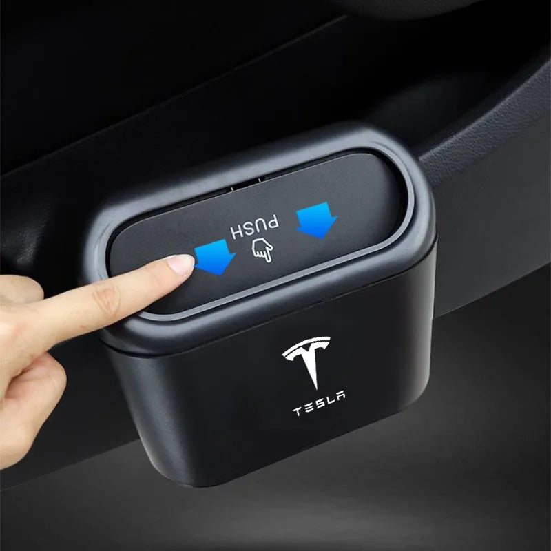 Hanging Car Trash Can ABS Square Pressing Trash Bin Auto Interior for Tesla Model 3 Model S X Y Roadster SpaceX Car Accessories