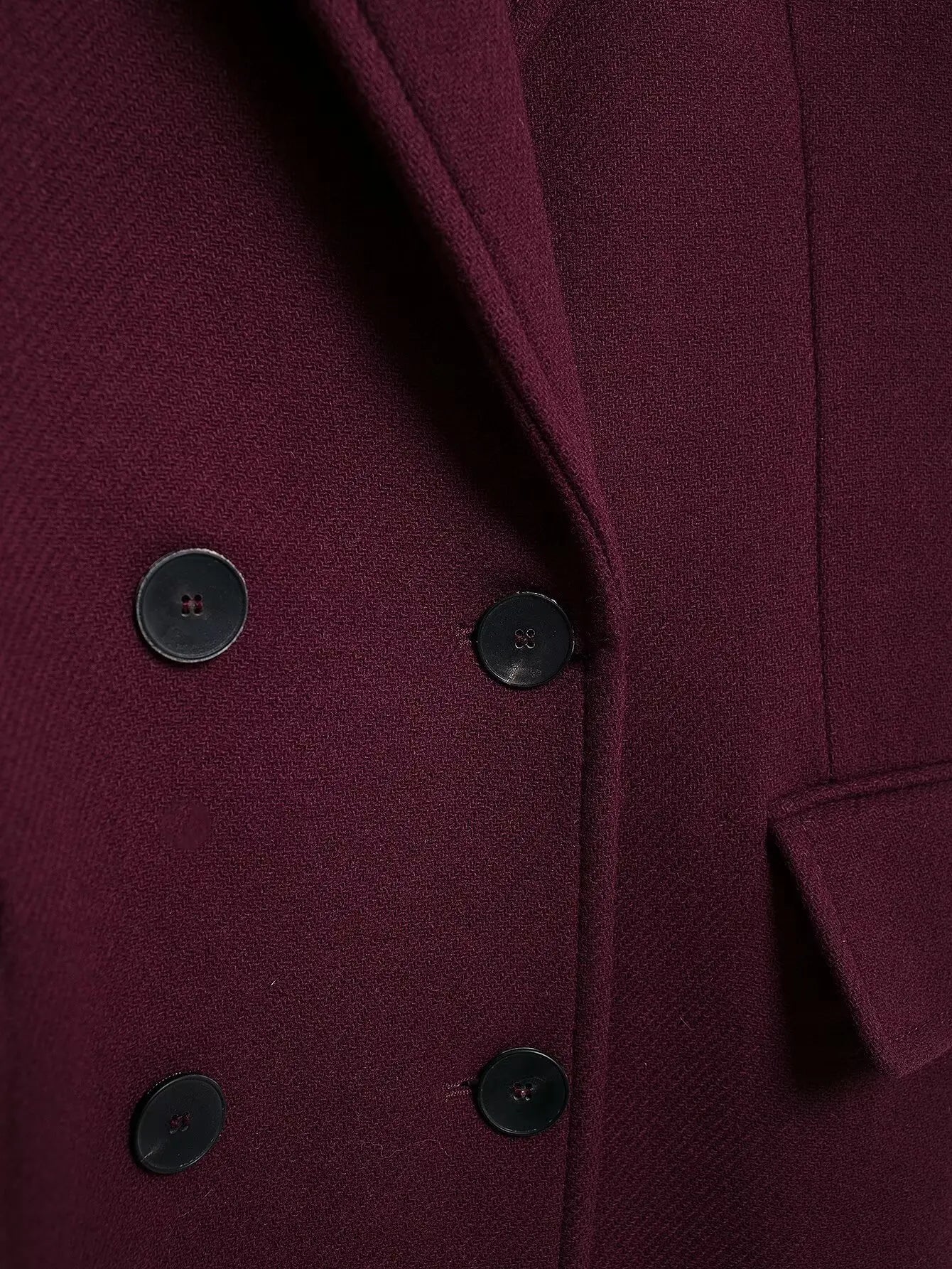TRAFZA Women Fashion Burgundy Woolen Coat Double Breasted Long Sleeve Lapel Blends Jacket Autumn Winter High Street Outerwear