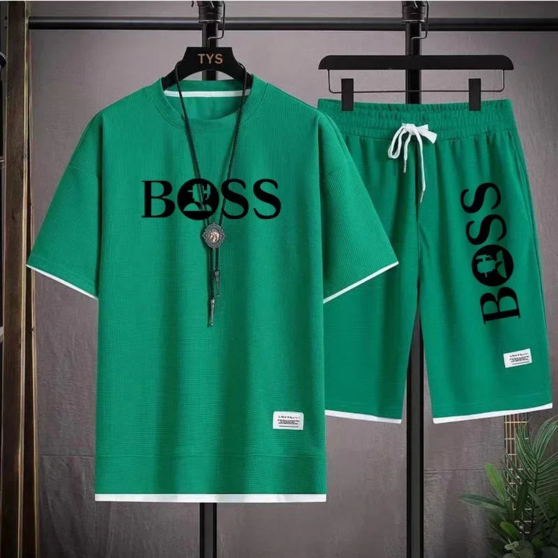 Men's luxury sportswear set casual fitness T-shirt and shorts 2-piece set with short sleeves summer 2024