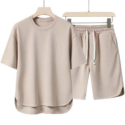 2025 Arc short-sleeved Set: Quality and Fashionable men's short-sleeved casual high-neck set + shorts, 2-piece set, high-quality