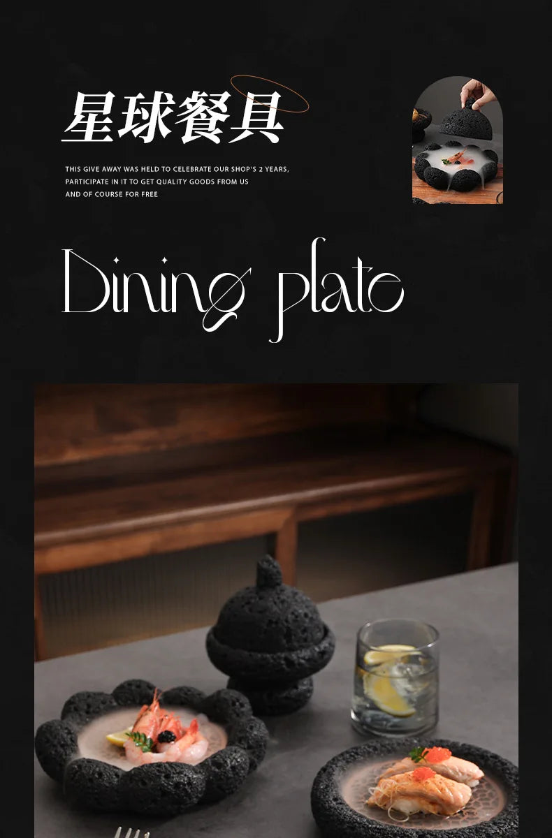 Japanese Tableware Rock Sushi Plate Coal Ball Volcanic Stone Swing Plate Steak Plate Hotel Creative Dining Plate Sushi Dish