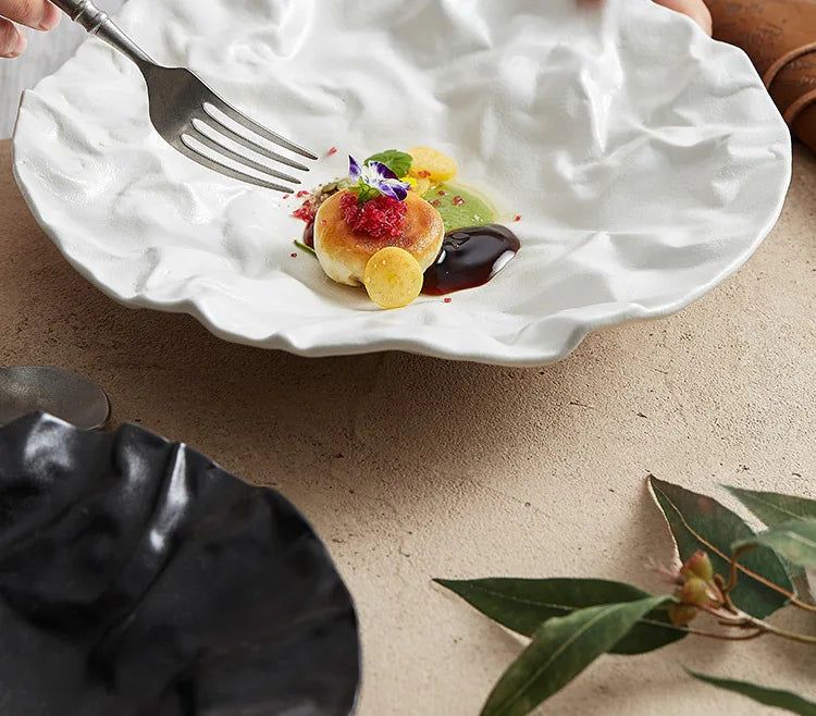Folding deep plate, dishes, Japanese tableware, western-style salad, household ceramic high-grade tableware.