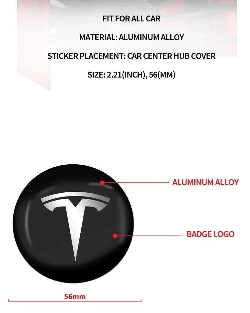 4pcs 56mm Emblem Sticker Car Wheel Center Hub Metal Cap for Tesla Model S 3 X Y Smart Fortwo Forfour 453 451 450 Accessories