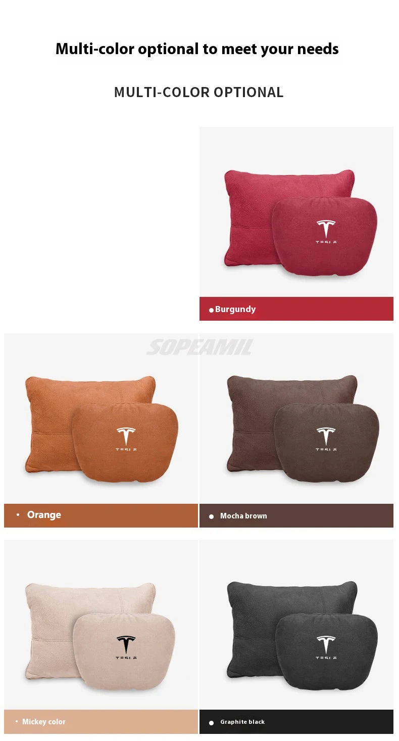 Tesla Model 3 Model Y Model S Model X Suede Car Headrest Neck Support Seat Waist pad Lumbar cushion Soft Neck Pillow Accessories