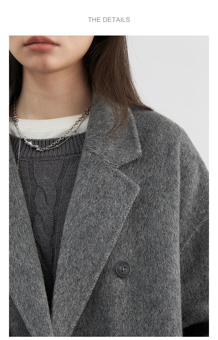 CHIC VEN Women Woolen Coat Double-breasted Basic Loose Casual Retro New Long Double-sided Female Overcoat Autumn Winter 2024