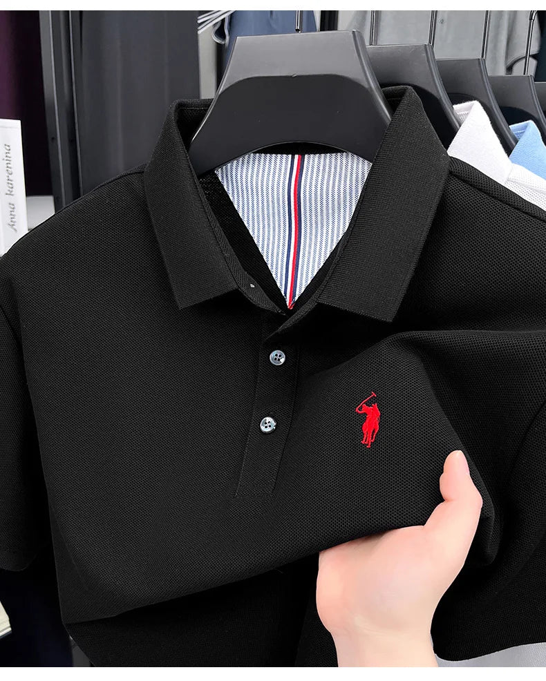 100% pure cotton short sleeved men's polo shirt summer fashion high-end brand pony embroidery golf top casual business T-shirt