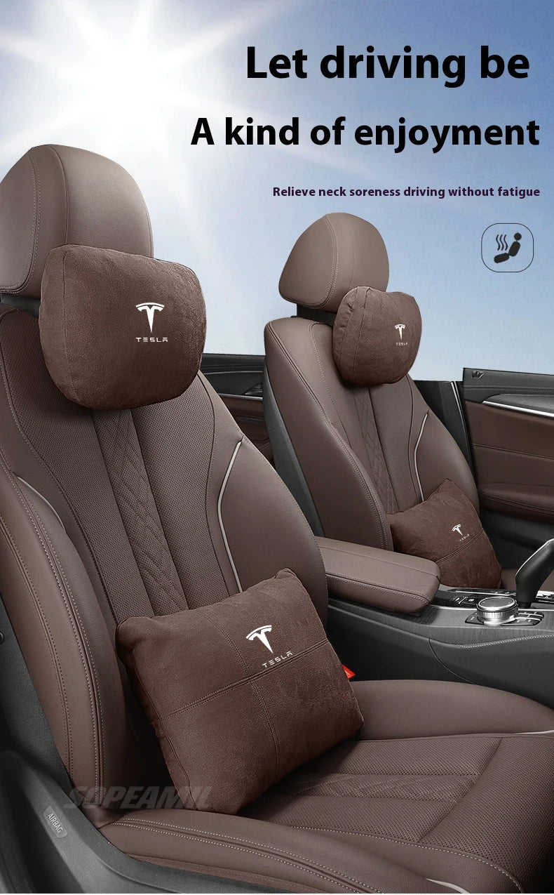 Tesla Model 3 Model Y Model S Model X Suede Car Headrest Neck Support Seat Waist pad Lumbar cushion Soft Neck Pillow Accessories