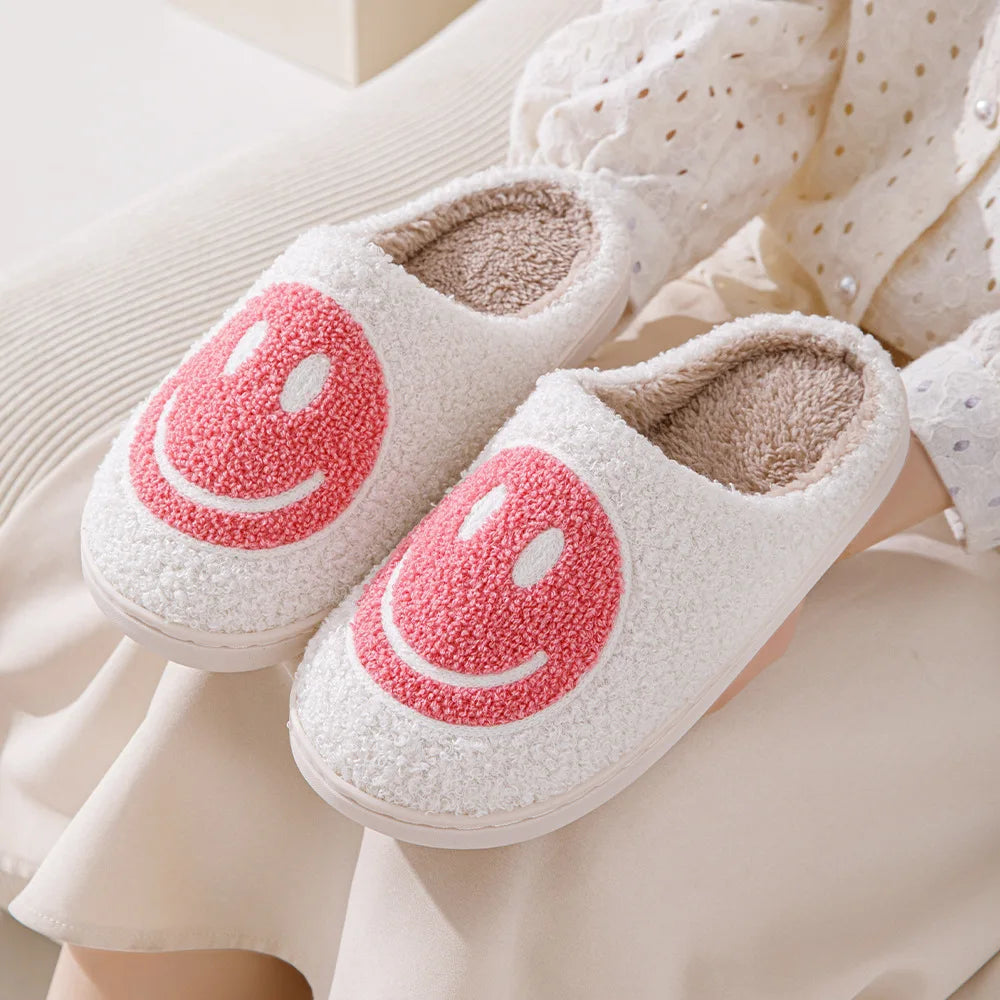 Cute smiling face thickened warm cotton slippers