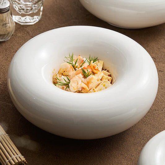 Artistic Cuisine White Tableware Heated Buffet Platter High-End Hotel Restaurant Featured Cold Dishes Personalized Plate